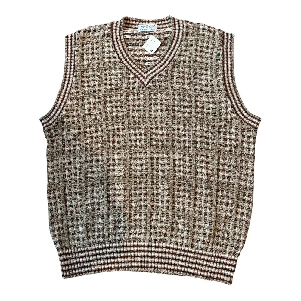 NWT Vintage 1994 Tricots St Raphael Boucle Sweater Vest XL Made USA Checkered‎